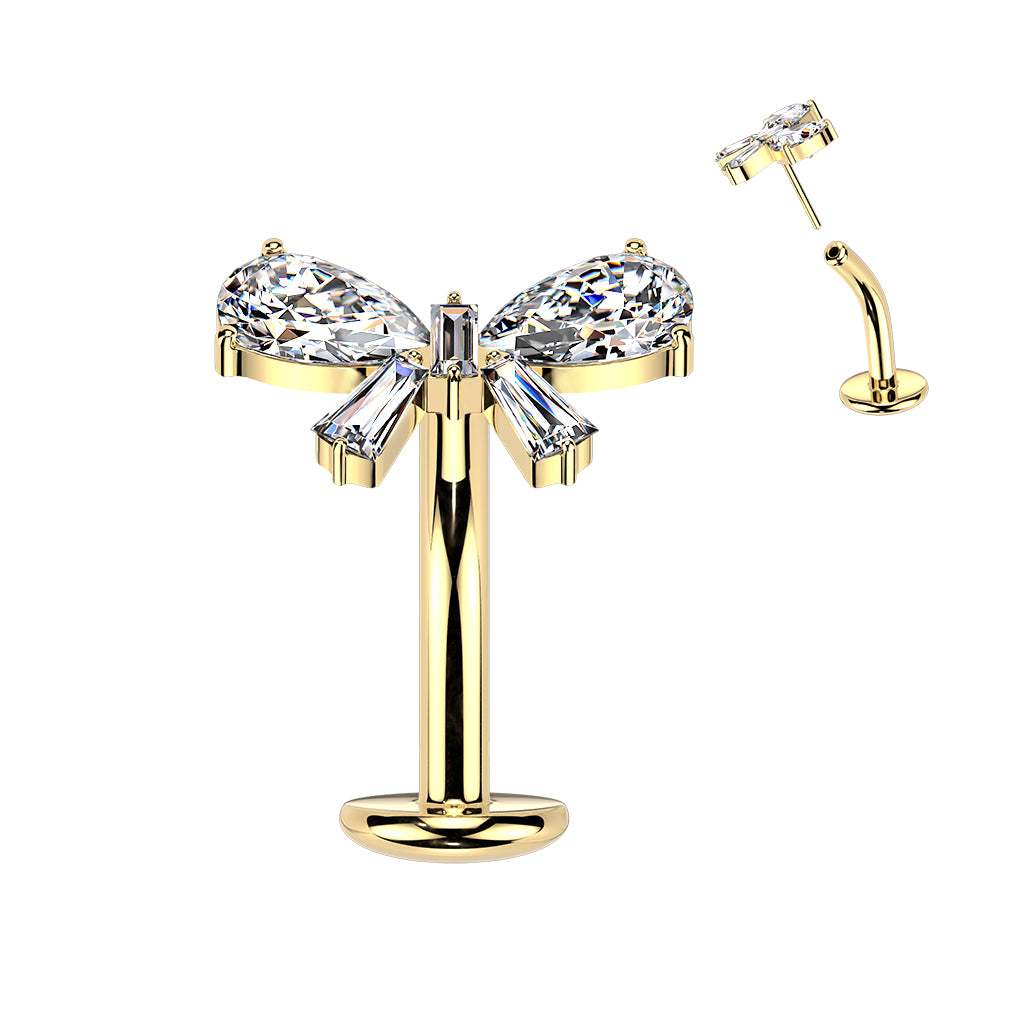 TITANIUM GOLD CRYSTAL BOW  FLOATING THREADLESS FLAT DISK BELLY BAR - 14 GAUGE - 10MM