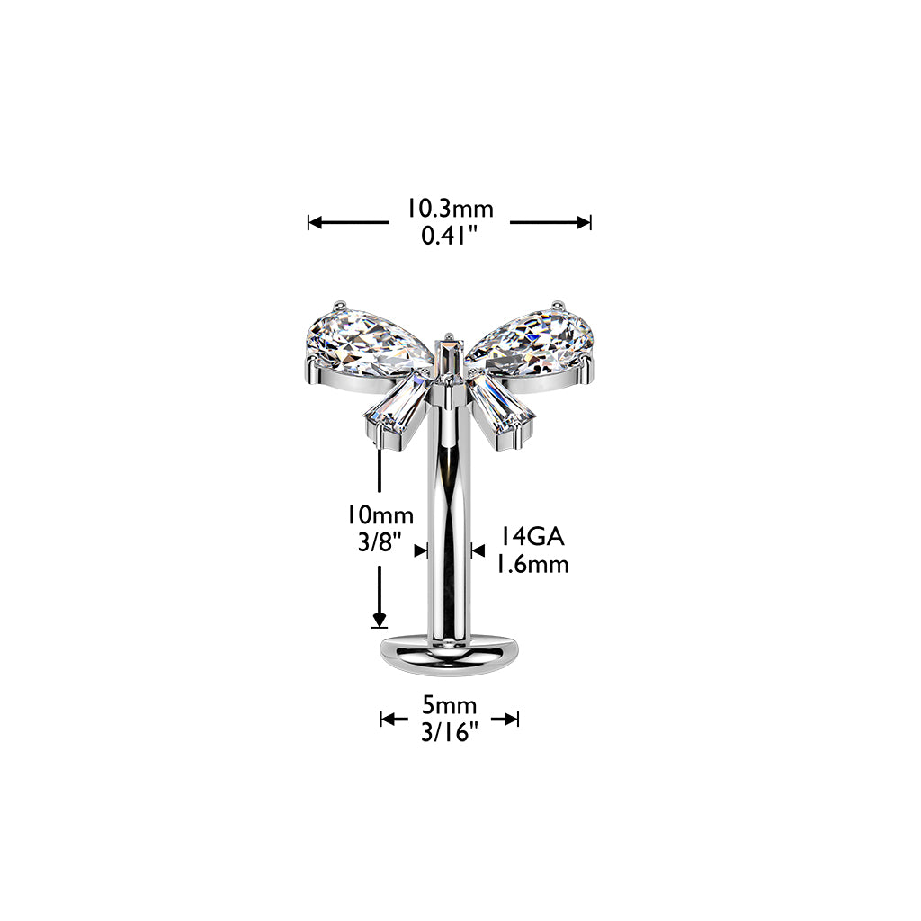 TITANIUM SILVER CRYSTAL BOW  FLOATING THREADLESS FLAT DISK BELLY BAR - 14 GAUGE - 10MM