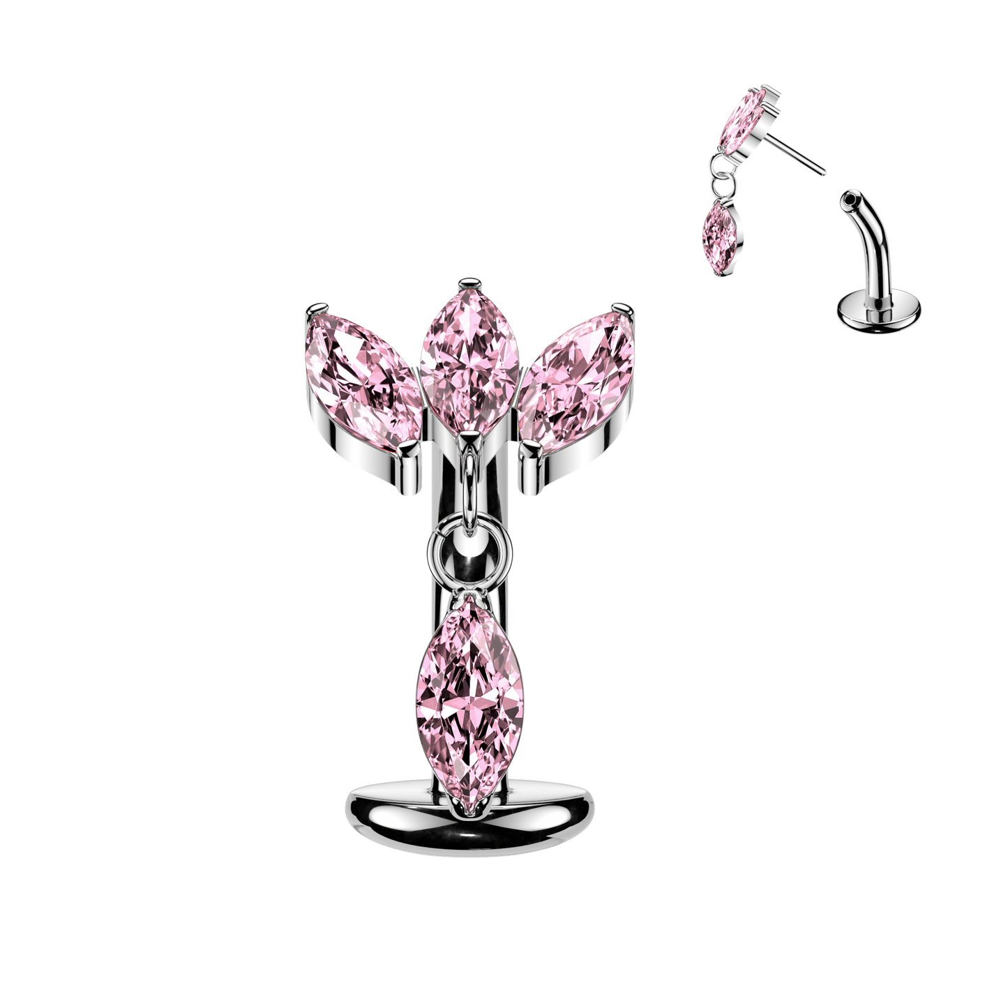 TITANIUM PINK FLOATING MARQUISE CHARM -14 GAUGE - 8MM