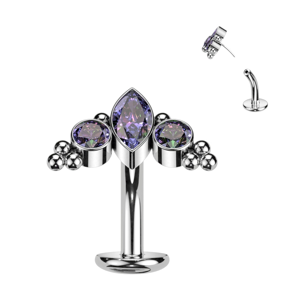 TITANIUM VITRAIL RAINBOW CRYSTAL FLOATING BELLY BAR - 14 GAUGE -8MM