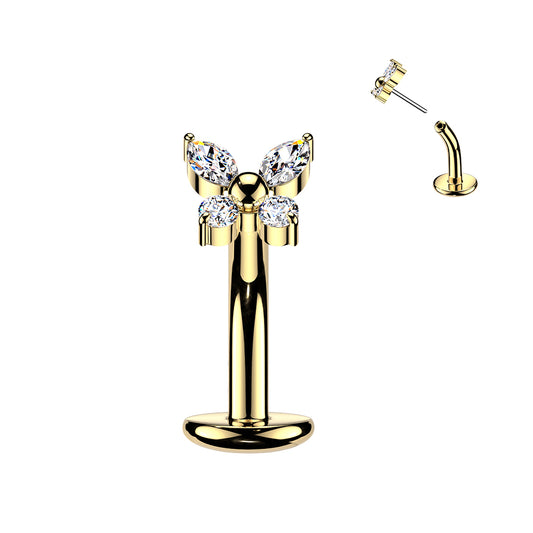 TITANIUM GOLD CRYSTAL BABY BUTTERFLY FLOATING BELLY BAR - THREADLESS 14 GAUGE - 8MM