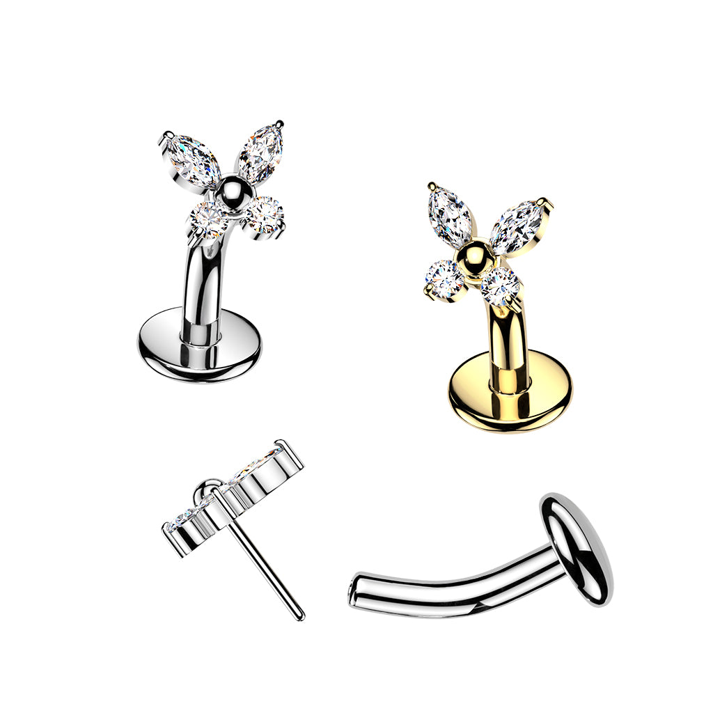 TITANIUM SILVER CRYSTAL BABY BUTTERFLY FLOATING BELLY BAR - THREADLESS 14 GAUGE - 8MM