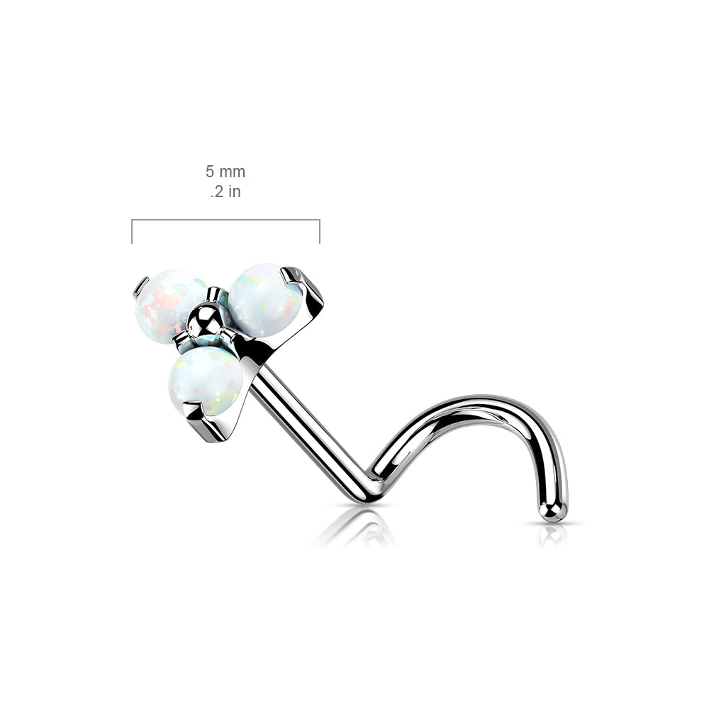 TITANIUM TRIPLE OPAL CORKSCREW NOSE STUD - 20 GAUGE - 6MM