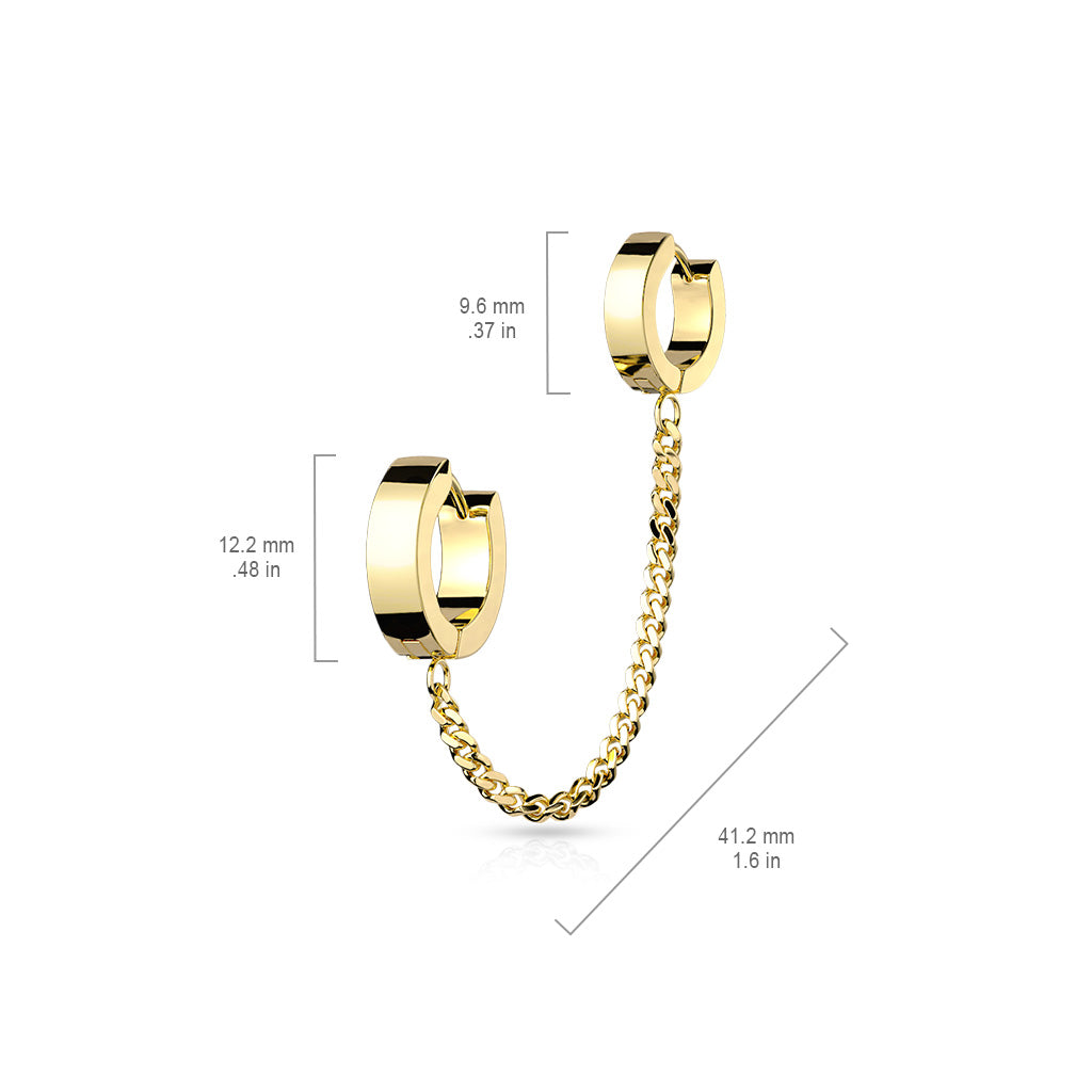 RAINBOW CHUNKY DOUBLE HOOP EARRINGS WITH CHAIN CHARM CONNECTOR - 18 GAUGE