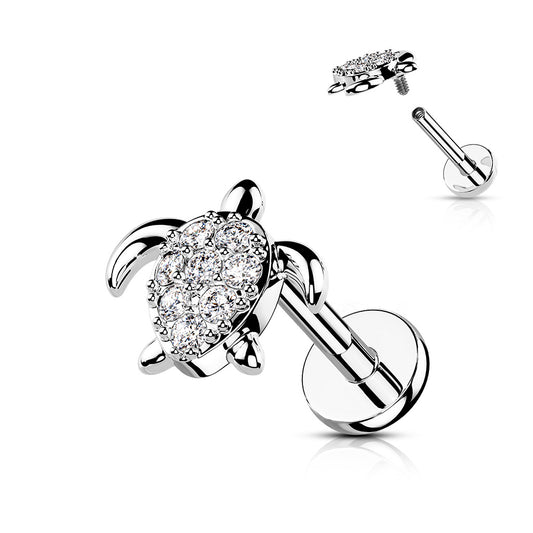 CRYSTAL TURTLE FLAT BACK LABRET - 16 GAUGE - 8MM