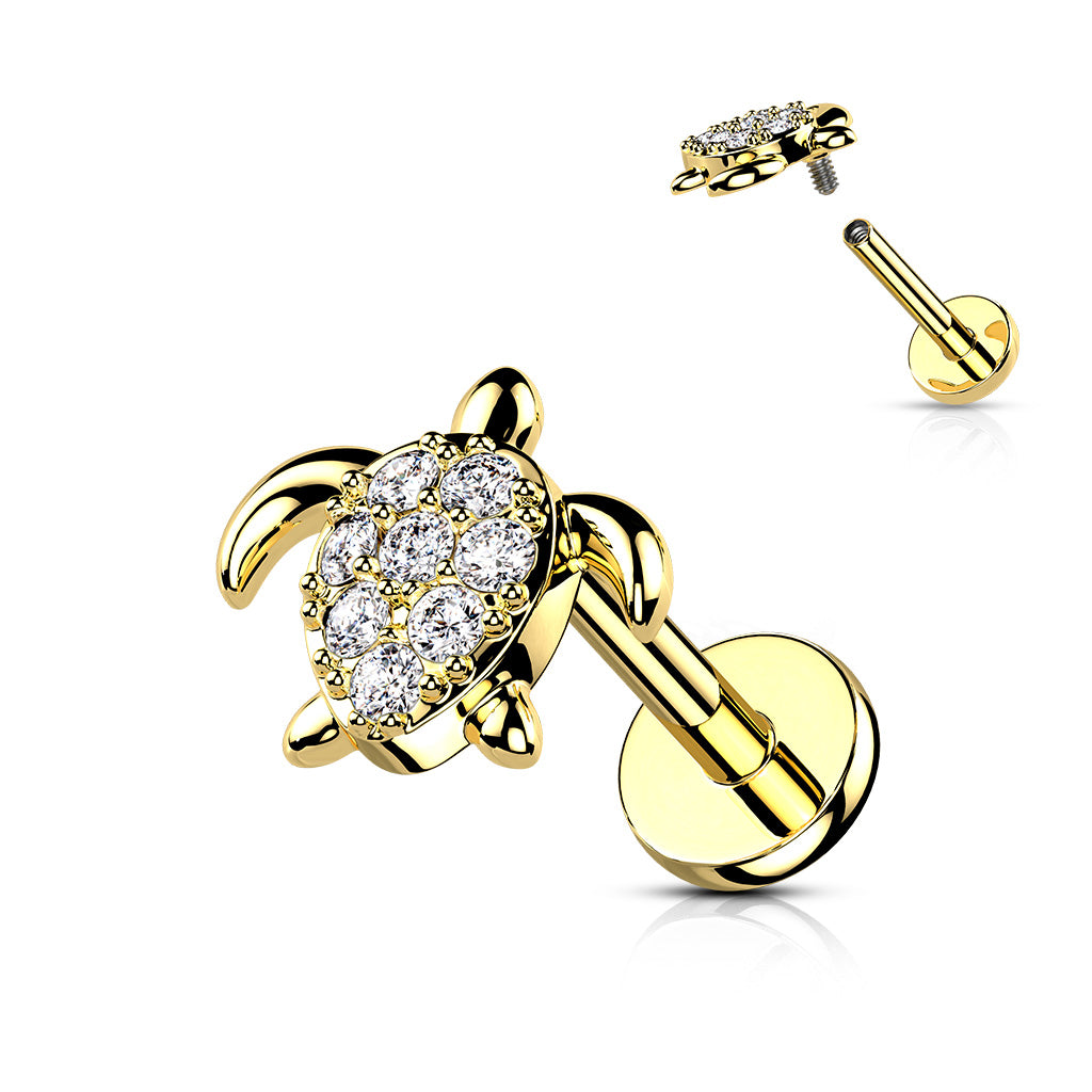 CRYSTAL TURTLE FLAT BACK LABRET - 16 GAUGE - 8MM