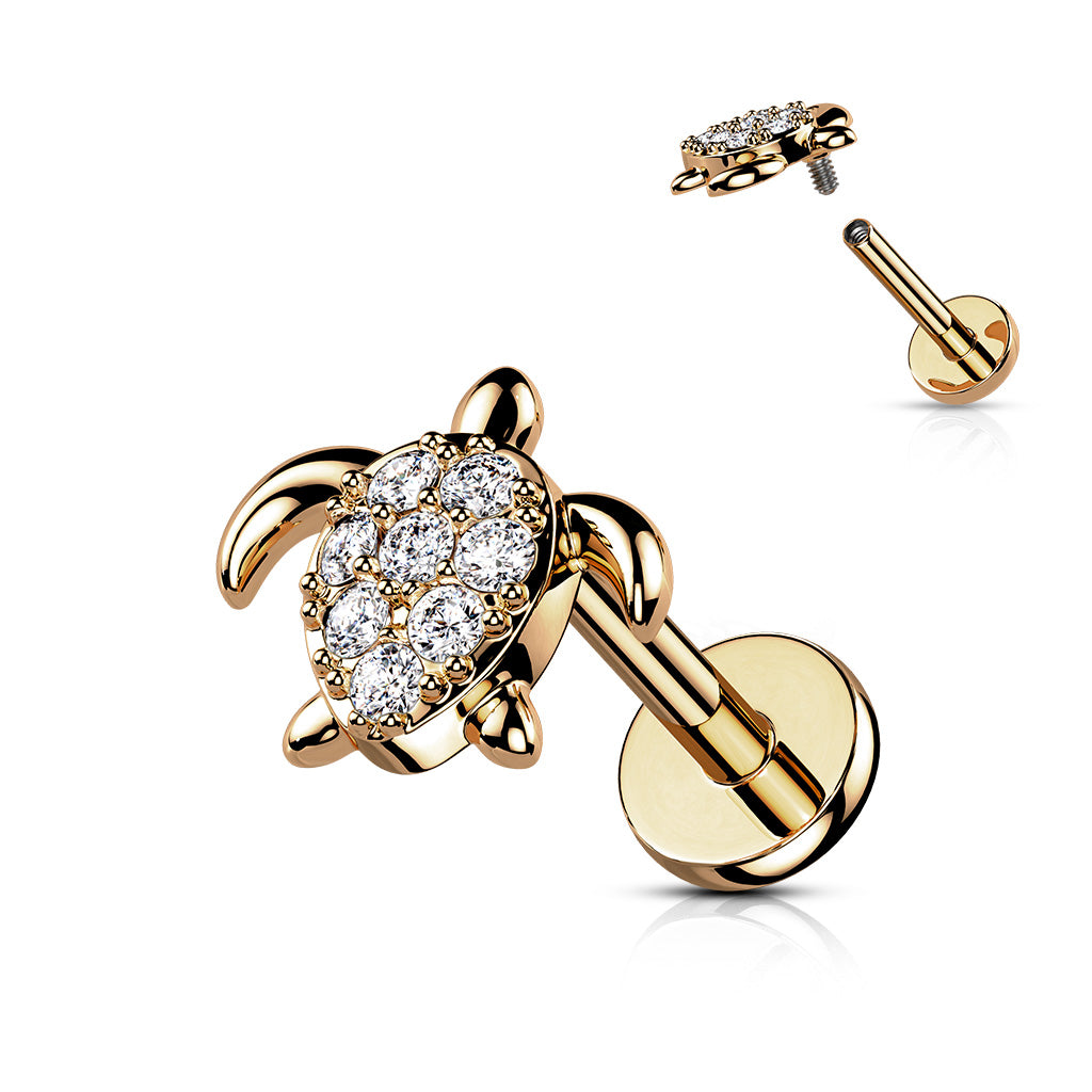 CRYSTAL TURTLE FLAT BACK LABRET - 16 GAUGE - 8MM