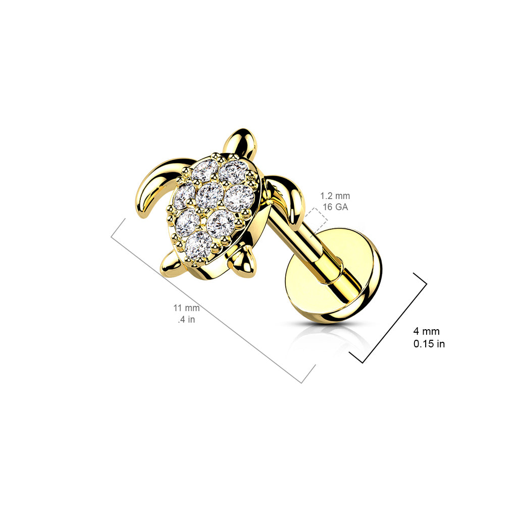 CRYSTAL TURTLE FLAT BACK LABRET - 16 GAUGE - 8MM