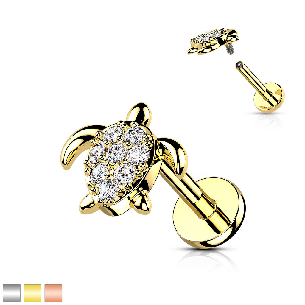 CRYSTAL TURTLE FLAT BACK LABRET - 16 GAUGE - 8MM