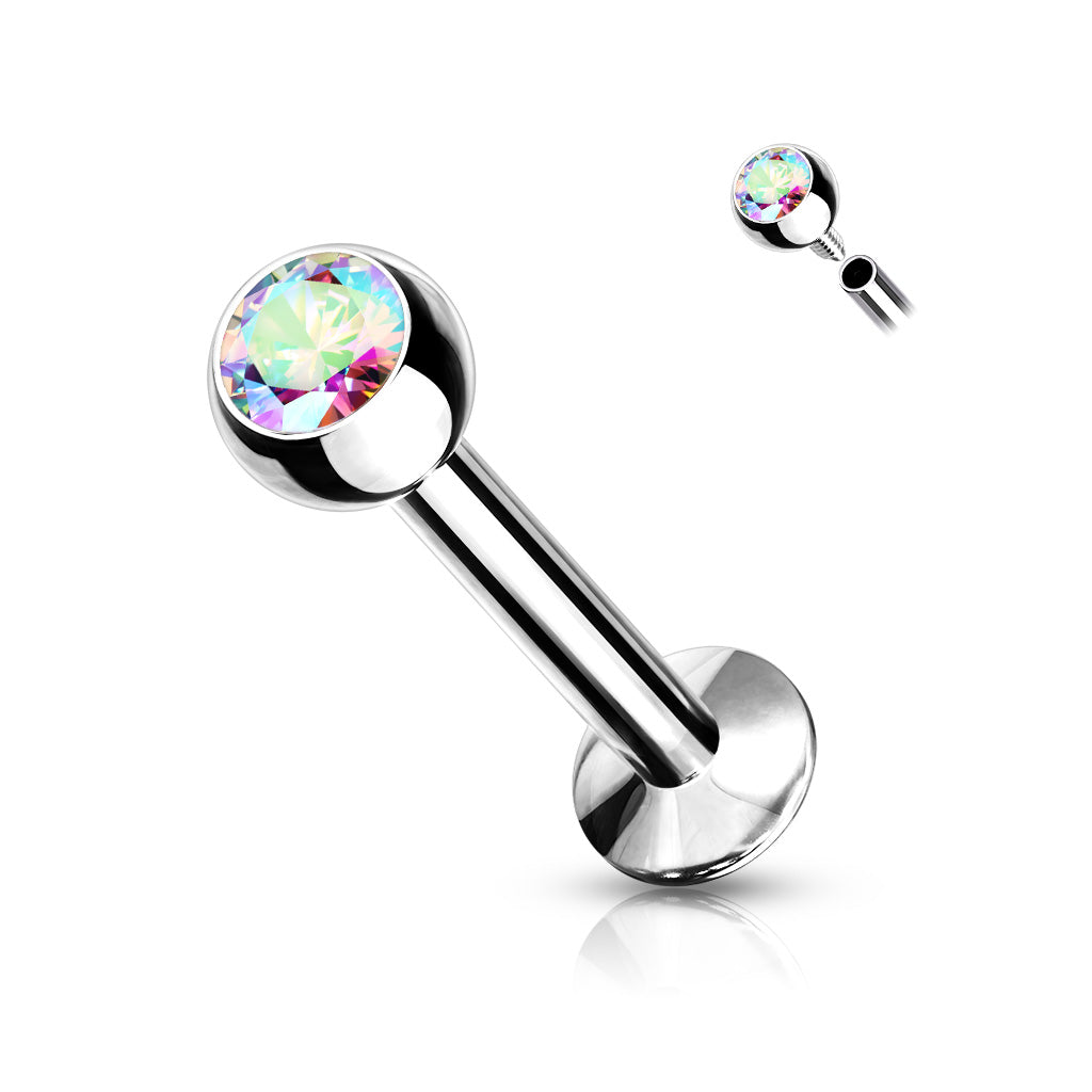 DAINTY AURORA PRESS FIT MINI CRYSTAL FLAT BACK LABRET - 16 GAUGE - 8MM
