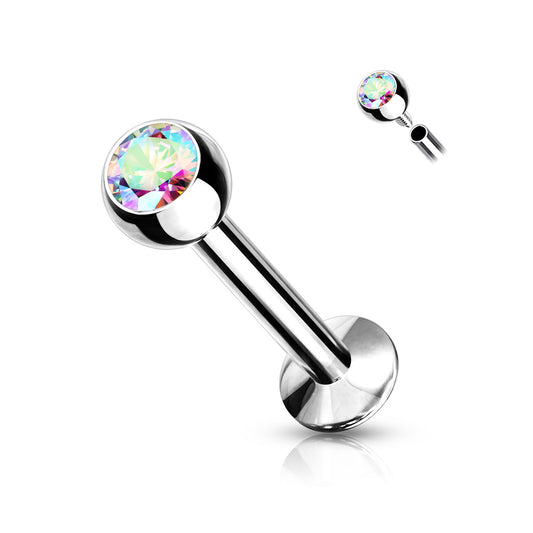 DAINTY AURORA PRESS FIT MINI CRYSTAL FLAT BACK LABRET - 16 GAUGE - 8MM