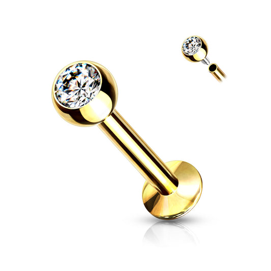 DAINTY GOLD PRESS FIT CRYSTAL TOP FLAT BACK LABRET - 16 GAUGE - 8MM