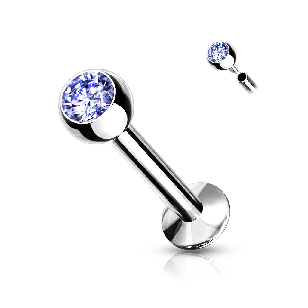 DAINTY TANZANITE PRESS FIT MINI CRYSTAL FLAT BACK LABRET - 16 GAUGE - 8MM