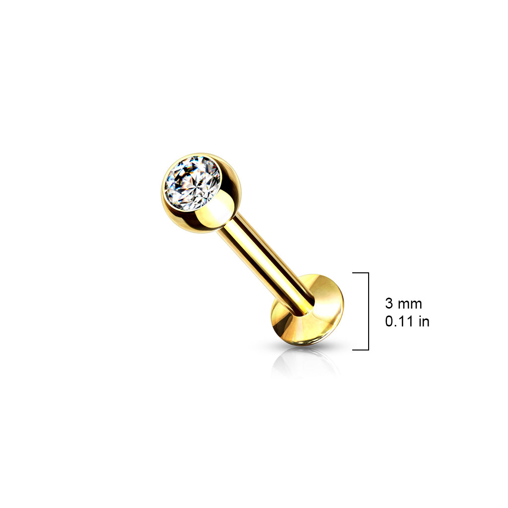 DAINTY GOLD PRESS FIT CRYSTAL TOP FLAT BACK LABRET - 16 GAUGE - 8MM
