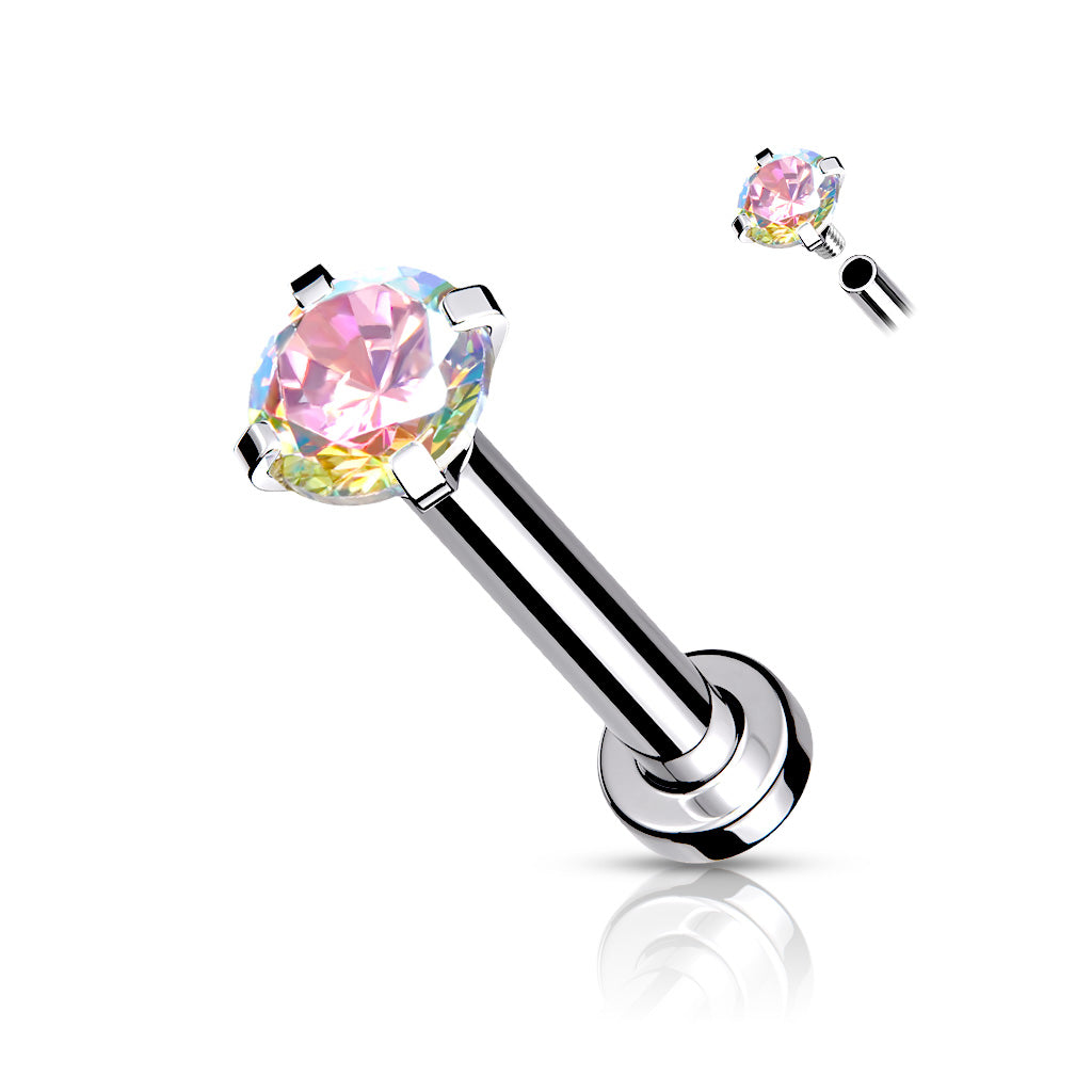 DAINTY AURORA CRYSTAL TOP FLAT BACK LABRET - 18 GAUGE - 8MM