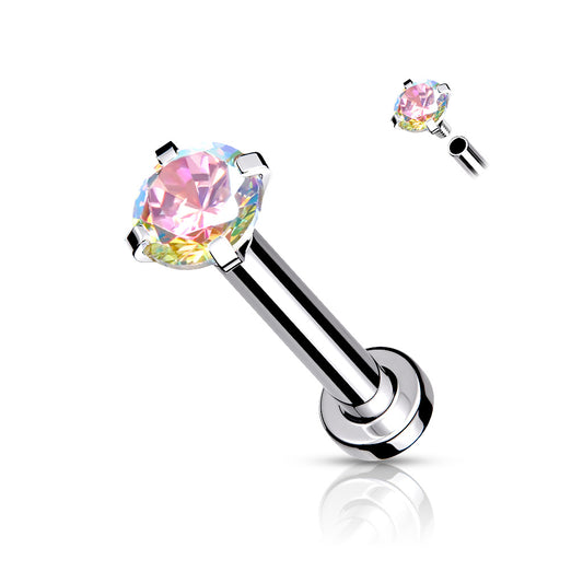 DAINTY AURORA CRYSTAL TOP FLAT BACK LABRET - 18 GAUGE - 8MM