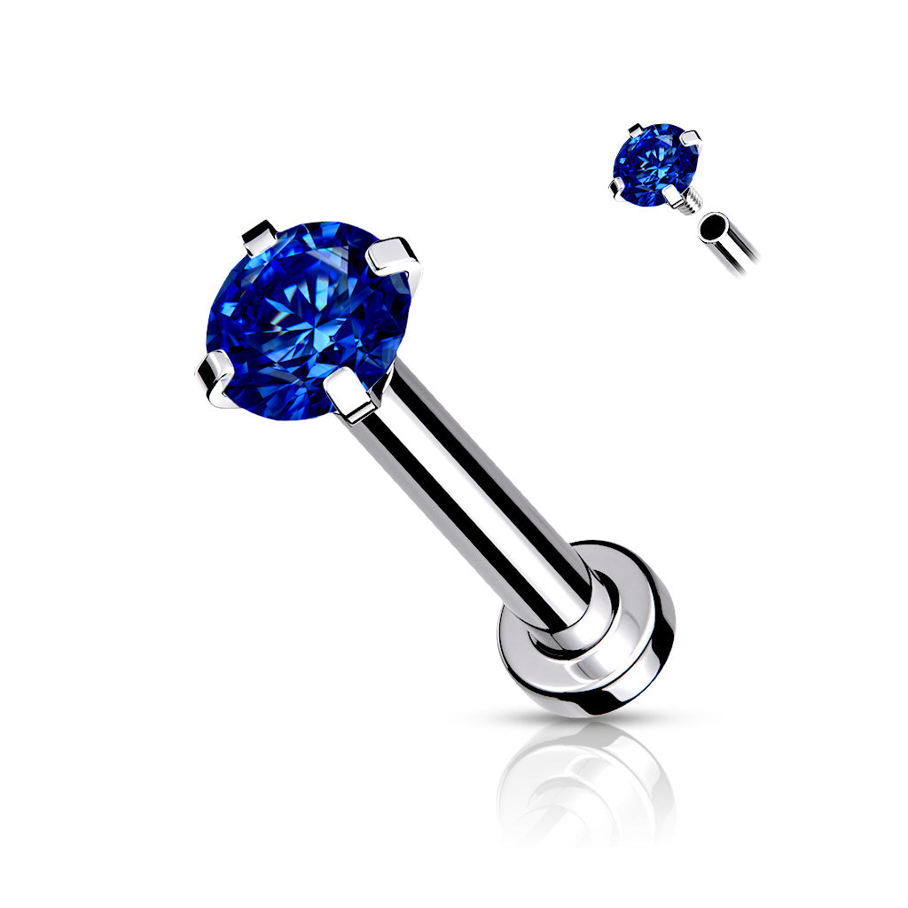 DAINTY DEEP BLUE CRYSTAL TOP FLAT BACK LABRET - 18 GAUGE - 8MM