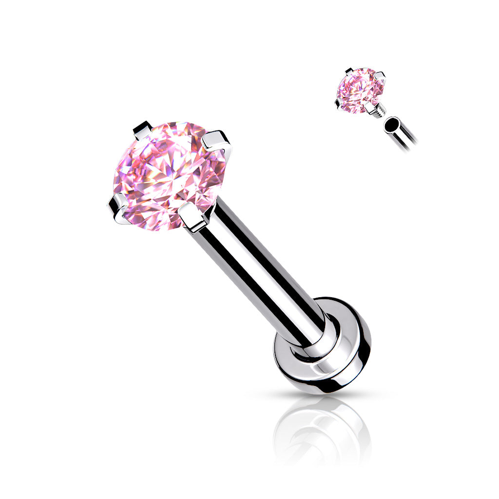 DAINTY PINK CRYSTAL TOP FLAT BACK LABRET - 18 GAUGE - 8MM