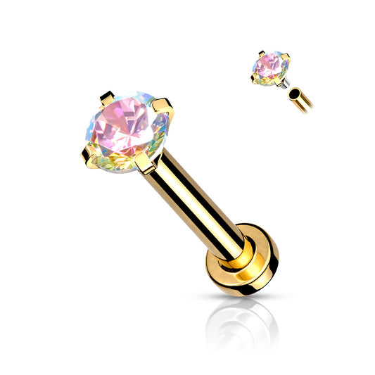 DAINTY GOLD AURORA CRYSTAL TOP FLAT BACK LABRET - 16 GAUGE - 8MM