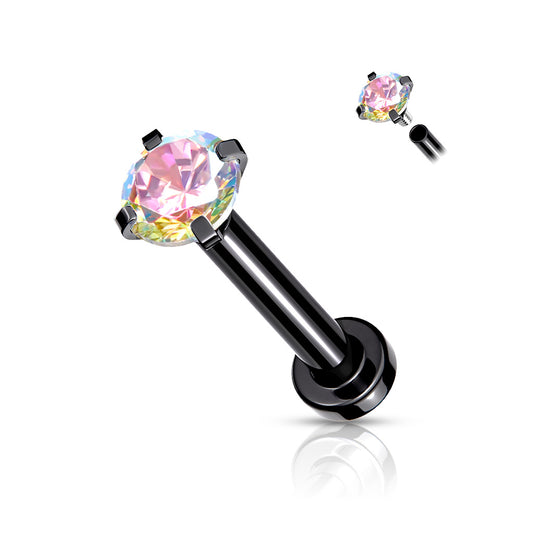 DAINTY BLACK AURORA CRYSTAL TOP FLAT BACK LABRET - 16 GAUGE - 8MM