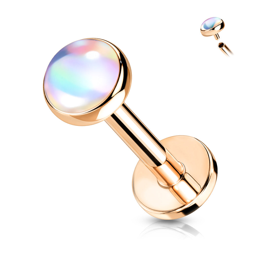 IRIDESCENT OPAL TOP FLAT BACK LABRET - 8MM