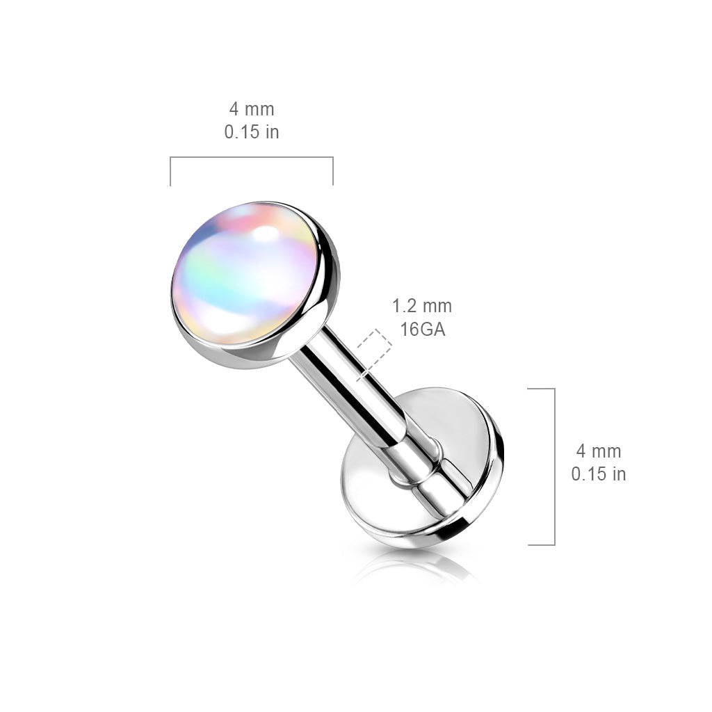 IRIDESCENT OPAL TOP FLAT BACK LABRET - 8MM