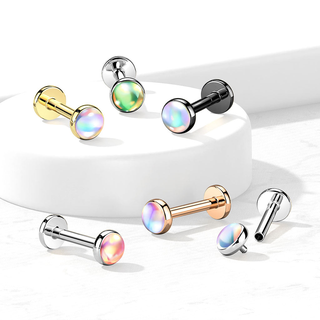 IRIDESCENT OPAL TOP FLAT BACK LABRET - 8MM