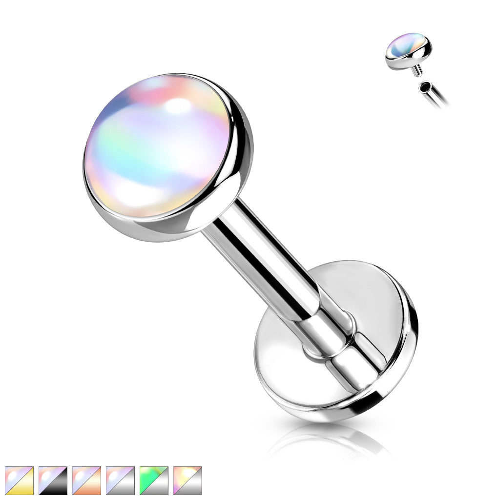 IRIDESCENT OPAL TOP FLAT BACK LABRET - 8MM