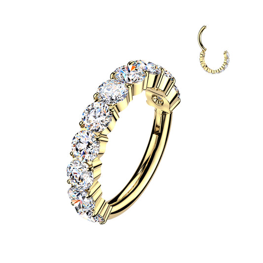 TITANIUM GOLD MOISSANITE CRYSTAL HINGE CLOSE HOOP FOR NOSE & EAR - 20 GAUGE - 8MM