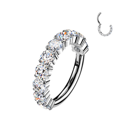TITANIUM MOISSANITE CRYSTAL HINGE CLOSE HOOP FOR NOSE & EAR - 20 GAUGE - 8MM