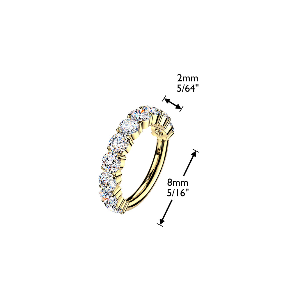 TITANIUM GOLD MOISSANITE CRYSTAL HINGE CLOSE HOOP FOR NOSE & EAR - 20 GAUGE - 8MM