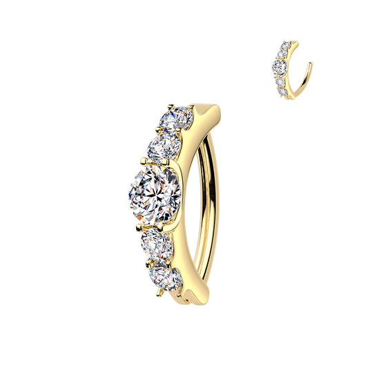 TITANIUM GOLD PREMIUM LUX MOISSANITE BELLY RING CLICKER BAR - 14 GAUGE - 12MM