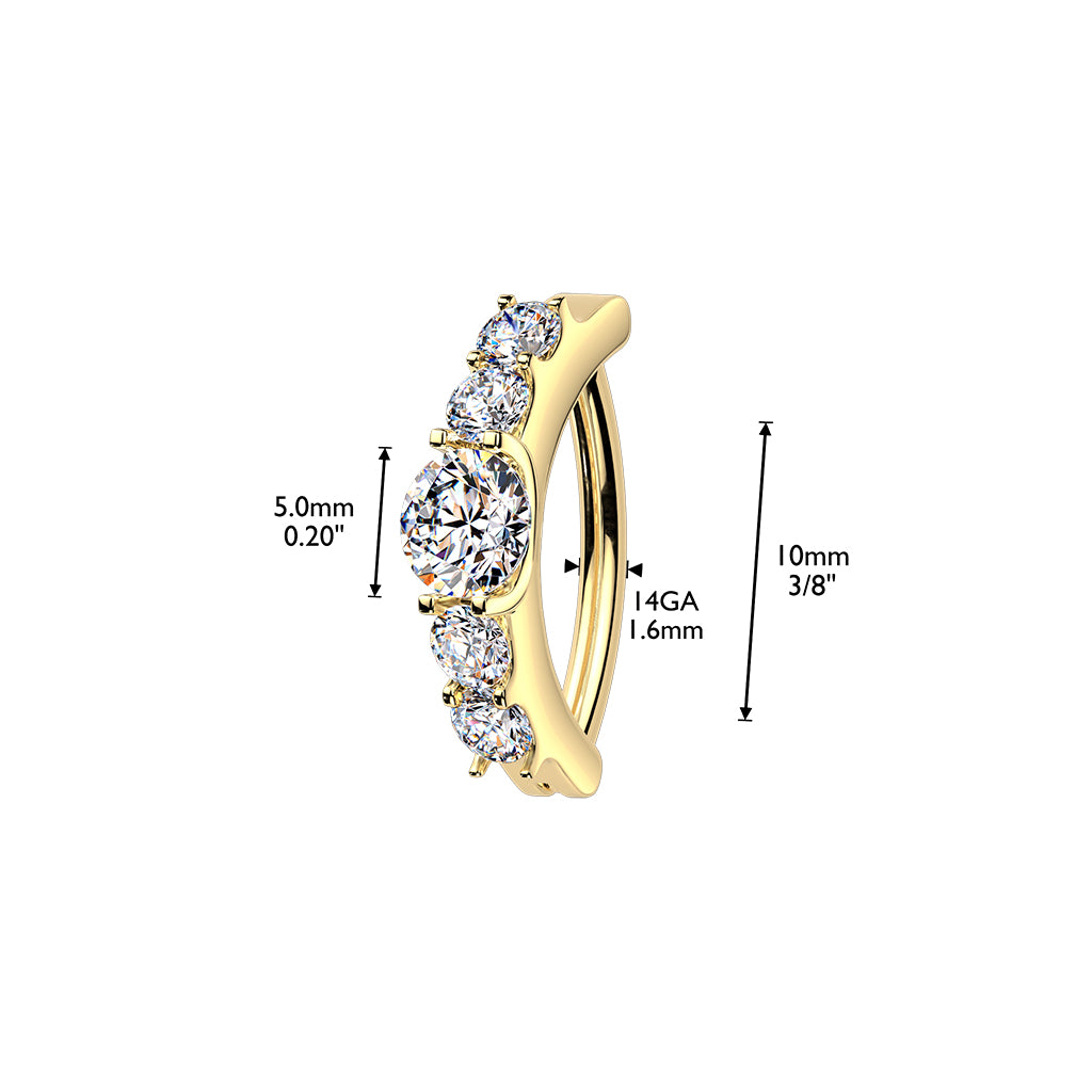 TITANIUM GOLD PREMIUM LUX MOISSANITE BELLY RING CLICKER BAR - 14 GAUGE - 12MM