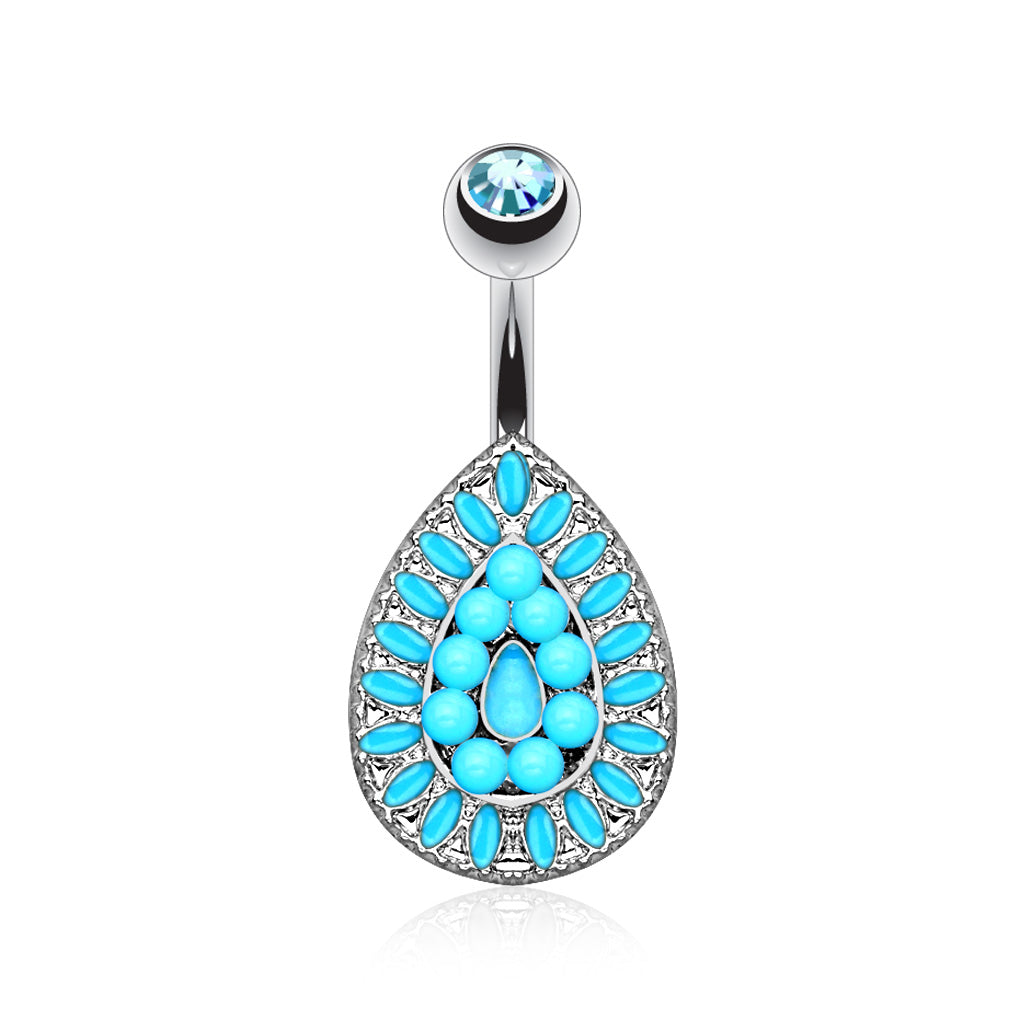 TURQUOISE TIDES MICRO BEADED BELLY BAR - 10MM