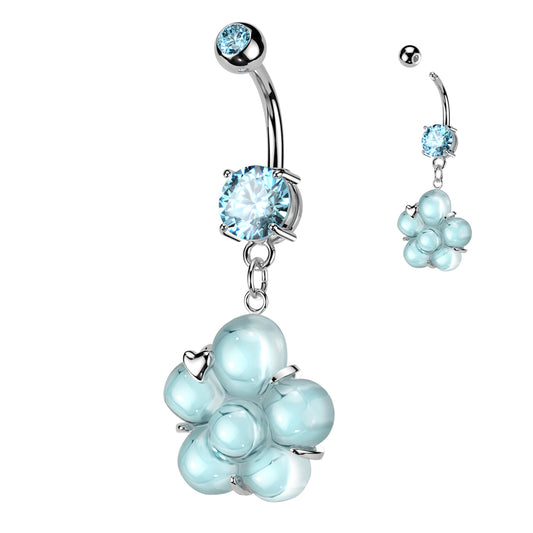 BABY BLUE DANGLY FLOWER CHARM BELLY BAR - 14 GAUGE - 10MM