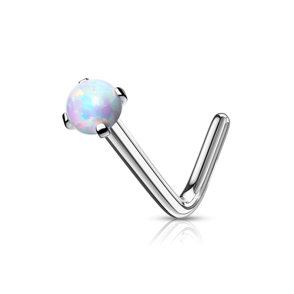 MINI WHITE OPAL L BEND NOSE STUD - 20 GAUGE -6MM
