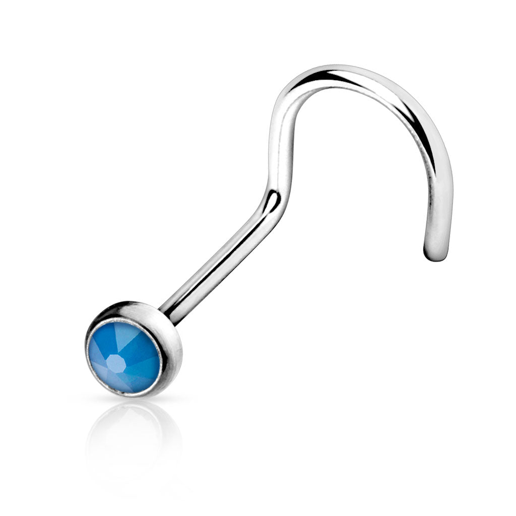 DAINTY OPALITE CORKSCREW NOSE STUD - 20 GAUGE - 6MM