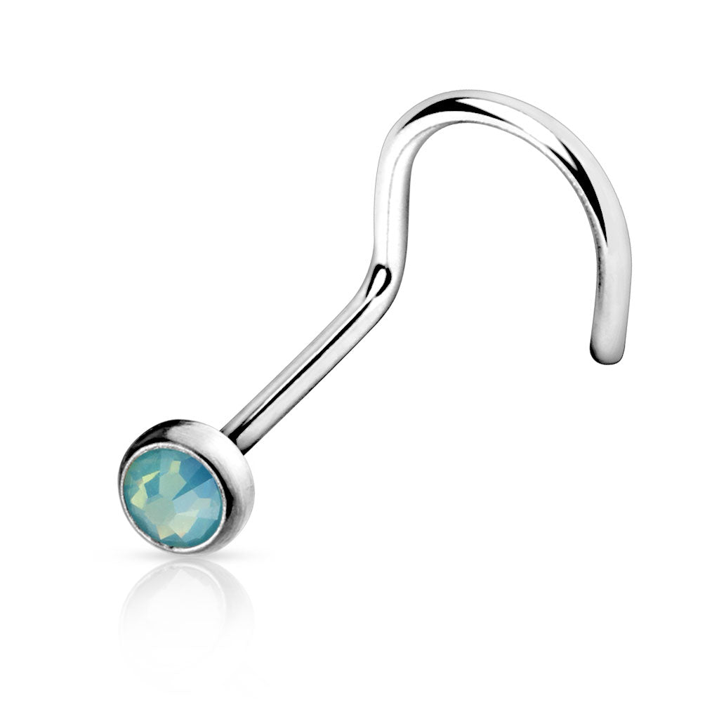 DAINTY OPALITE CORKSCREW NOSE STUD - 20 GAUGE - 6MM
