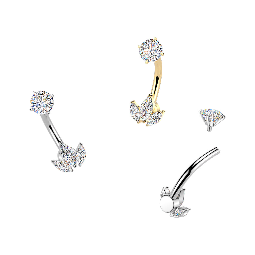 SILVER MARQUISE BELLY BAR - 14 GAUGE - 14MM