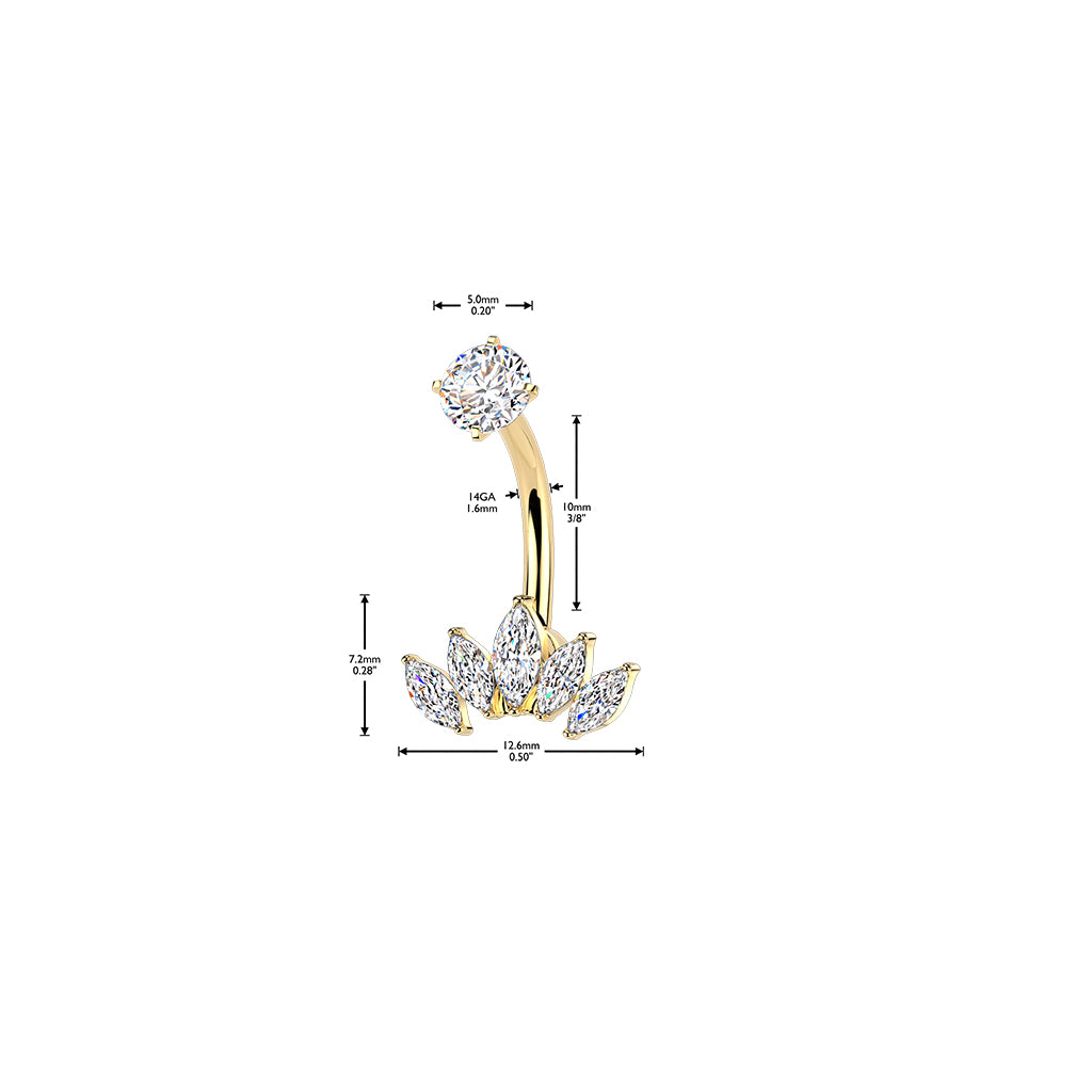 GOLD CRYSTAL MARQUISE BELLY BAR - 14 GAUGE - 10MM
