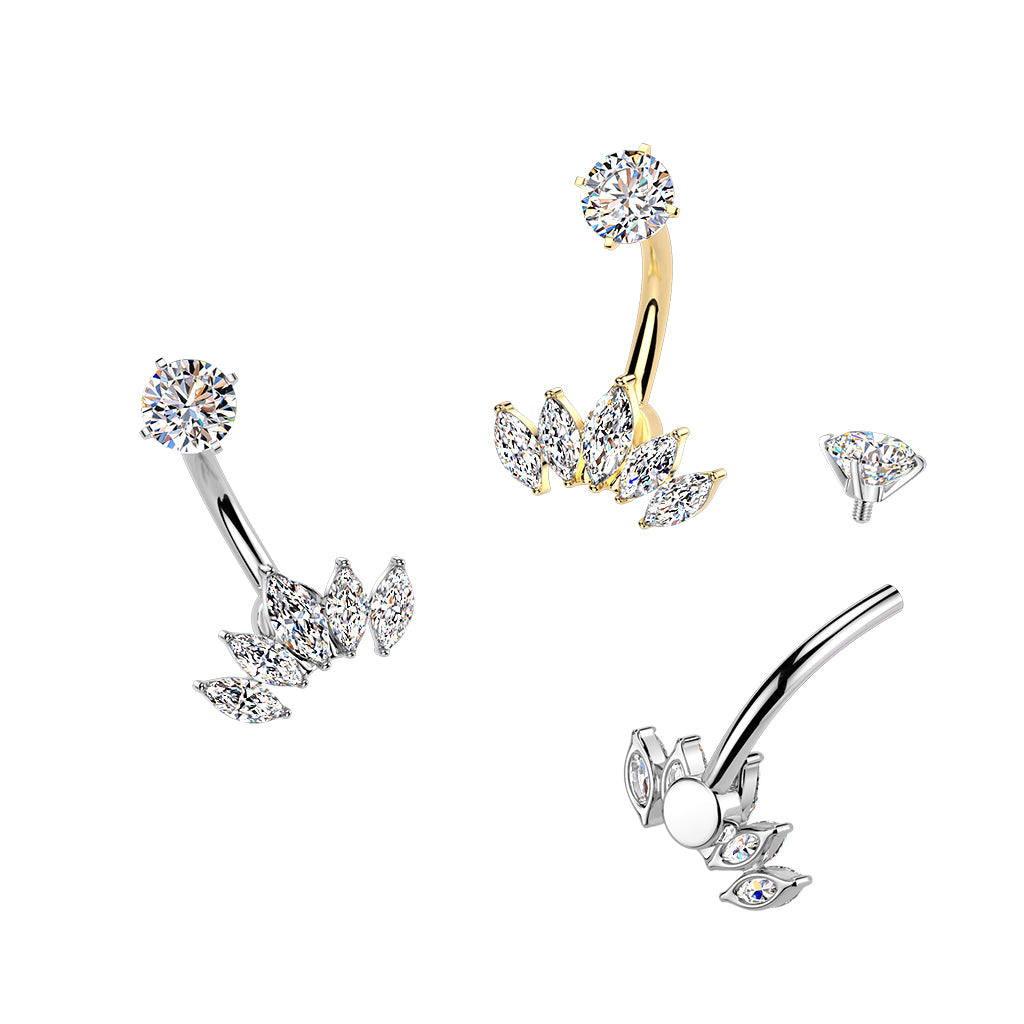 GOLD CRYSTAL MARQUISE BELLY BAR - 14 GAUGE - 10MM