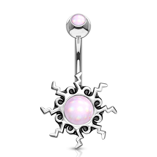 PINK ILLUMINATING SUNBURST BELLY BAR - 10MM - 14 GAUGE