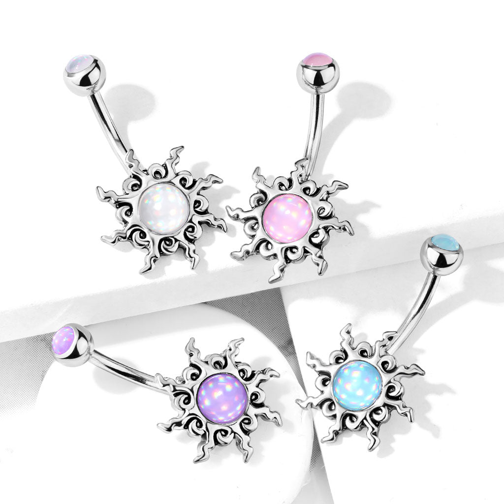 PINK ILLUMINATING SUNBURST BELLY BAR - 10MM - 14 GAUGE