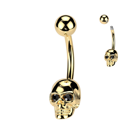 CRYSTAL JEWELLED EYED SKULL BELLY BAR