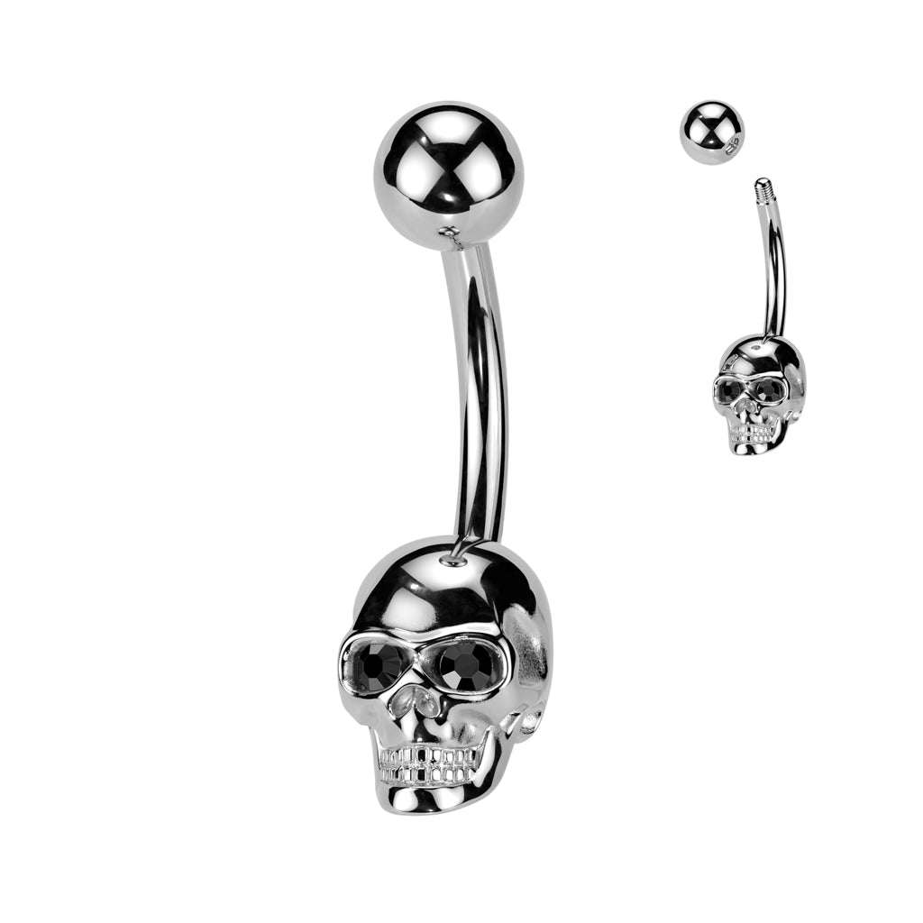 CRYSTAL JEWELLED EYED SKULL BELLY BAR
