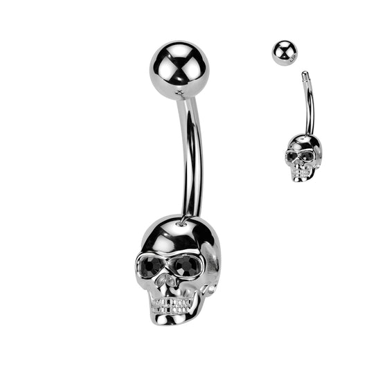 CRYSTAL JEWELLED EYED SKULL BELLY BAR