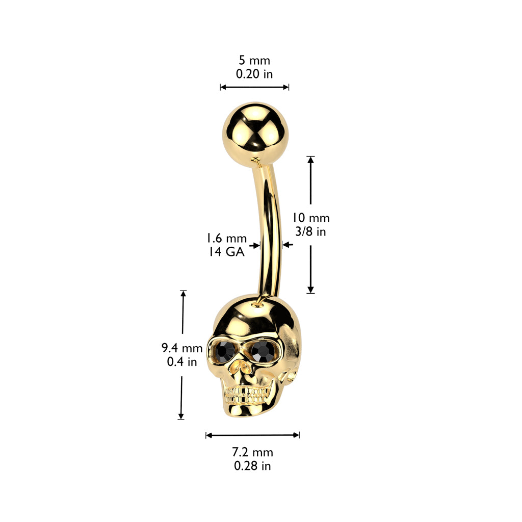 CRYSTAL JEWELLED EYED SKULL BELLY BAR