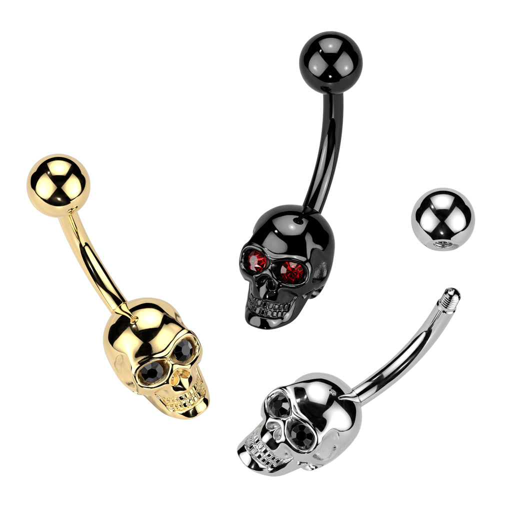 CRYSTAL JEWELLED EYED SKULL BELLY BAR