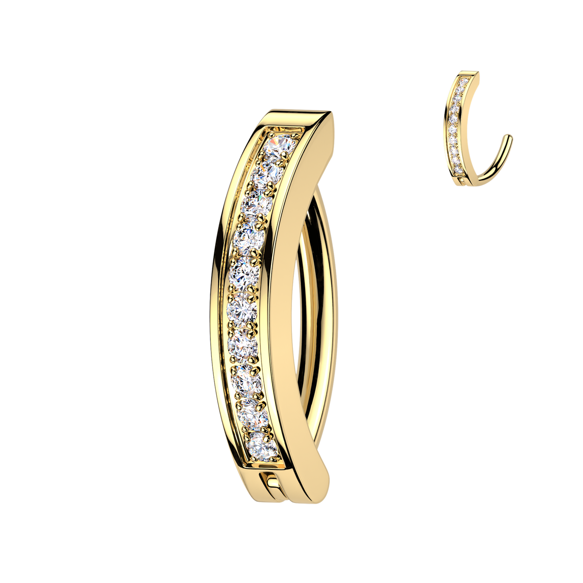 STAINLESS STEEL GOLD CRYSTAL LINED BELLY CLICKER BAR - 10MM