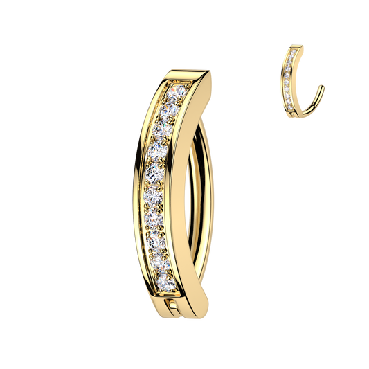 STAINLESS STEEL GOLD CRYSTAL LINED BELLY CLICKER BAR - 10MM
